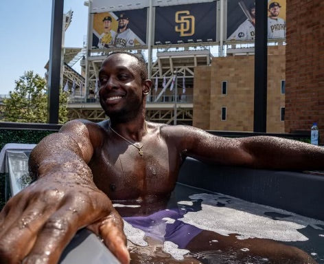 Man enjoying the commercial eternity cold plunge at fit athletic