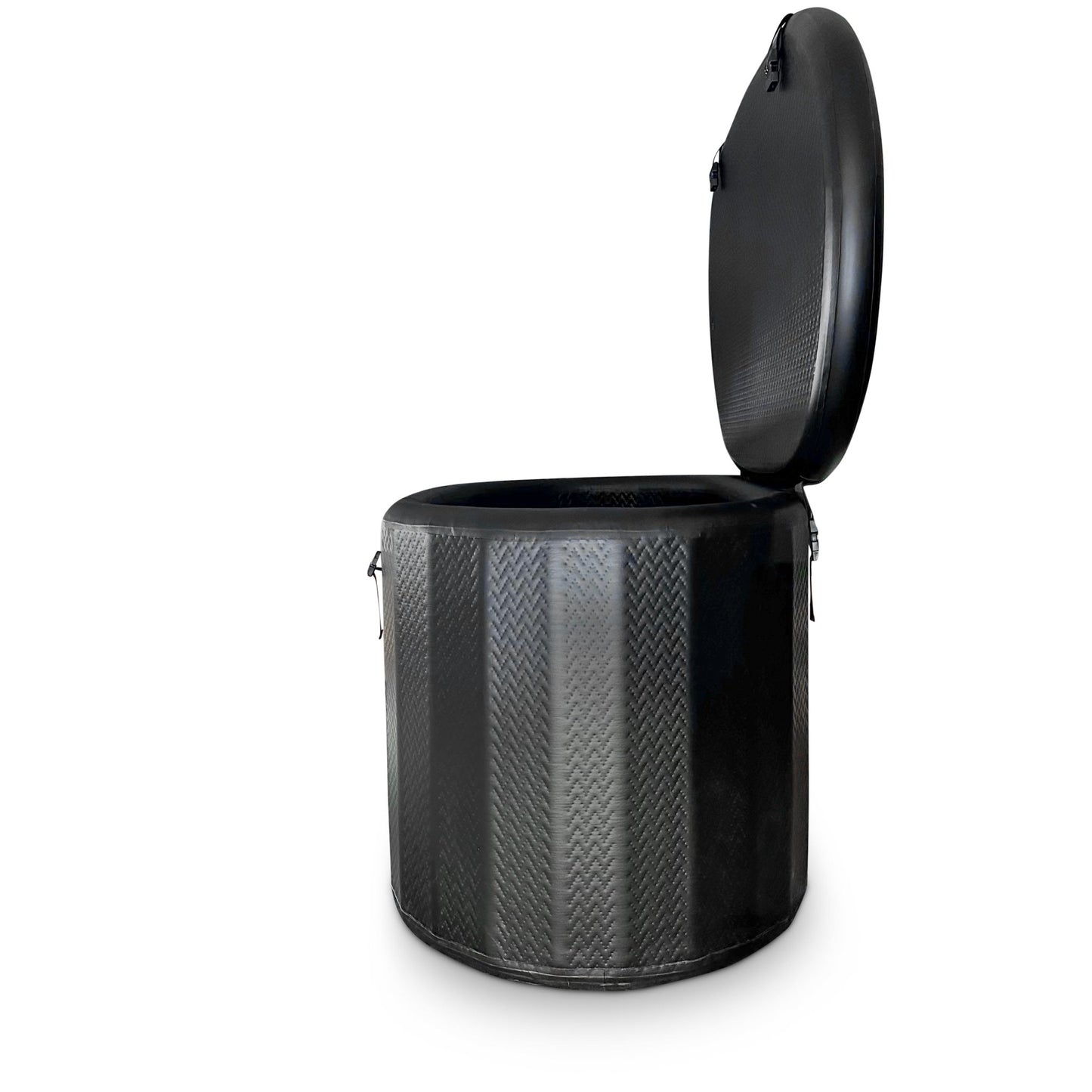 Embrace a limitless portable cold plunge with 1hp chiller side view with the lid open.
