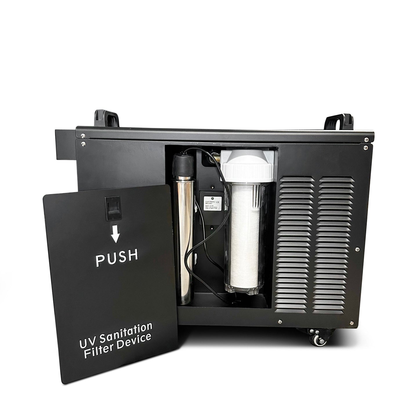 Embrace a limitless 1hp chiller side view of the filter housing and UV light.