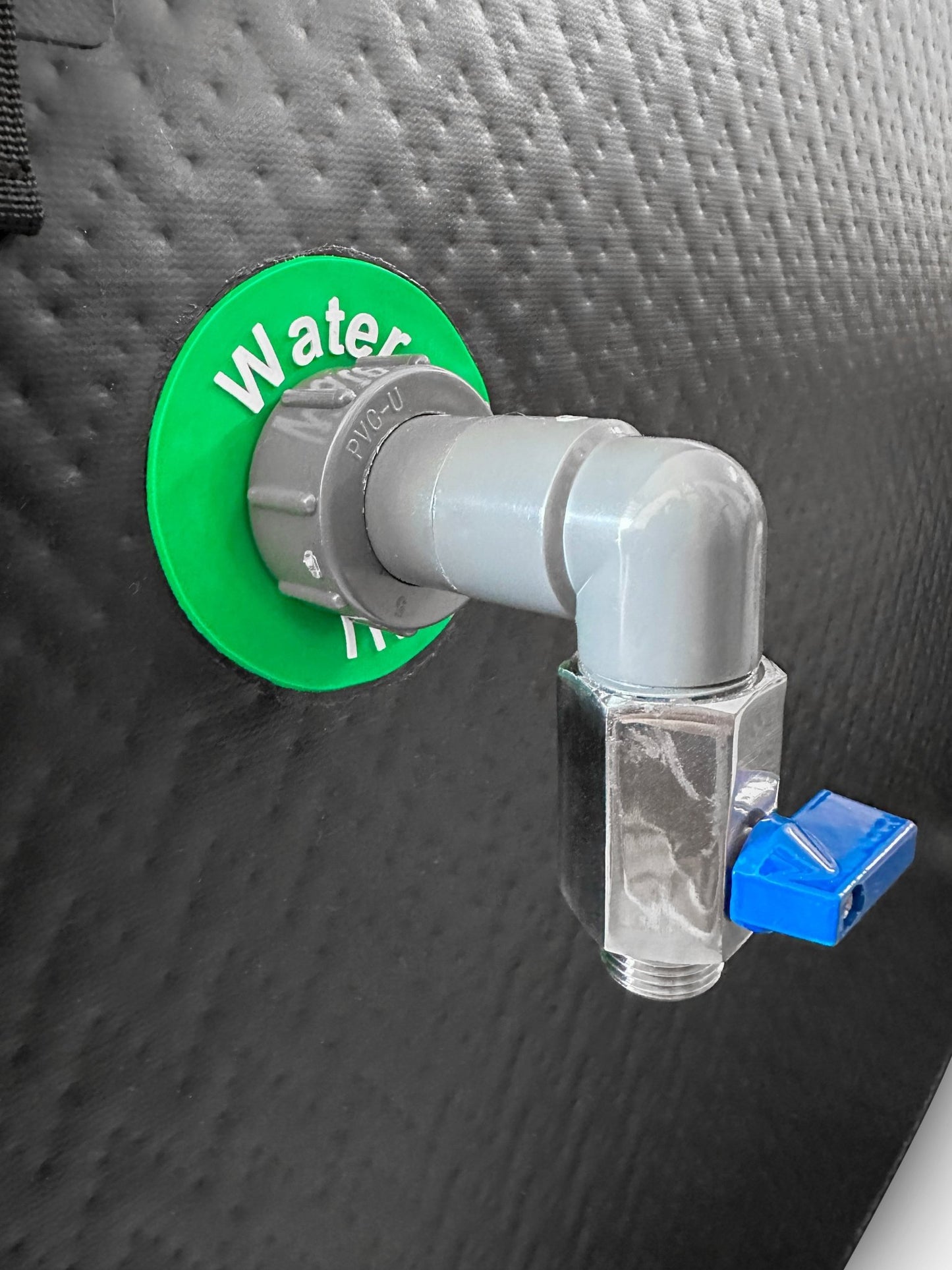 Embrace limitless cold plunge rear view of the ball value outlet.